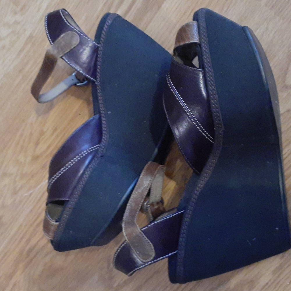 MARNI Brown Leather Platform Wedges Sandals Sz 37/7 - Picture 9 of 13